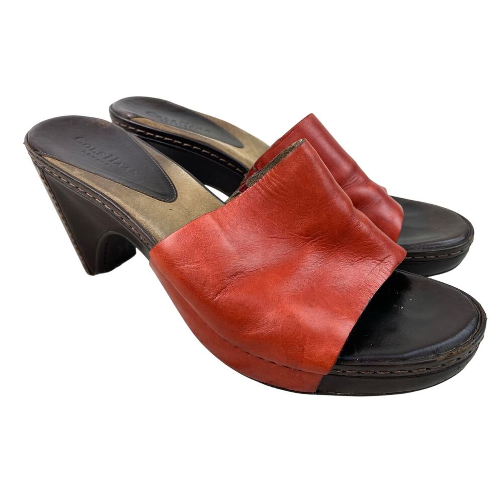 Cole Haan Red Leather Slide Sandal Mules with Black Footbed